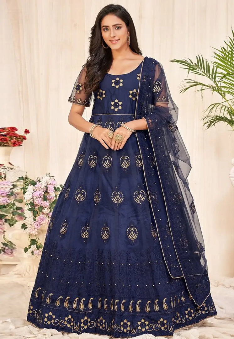 Navy Blue Net Anarkali Suit