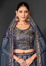 Load image into Gallery viewer, Navy Blue Net Circular Lehenga Choli
