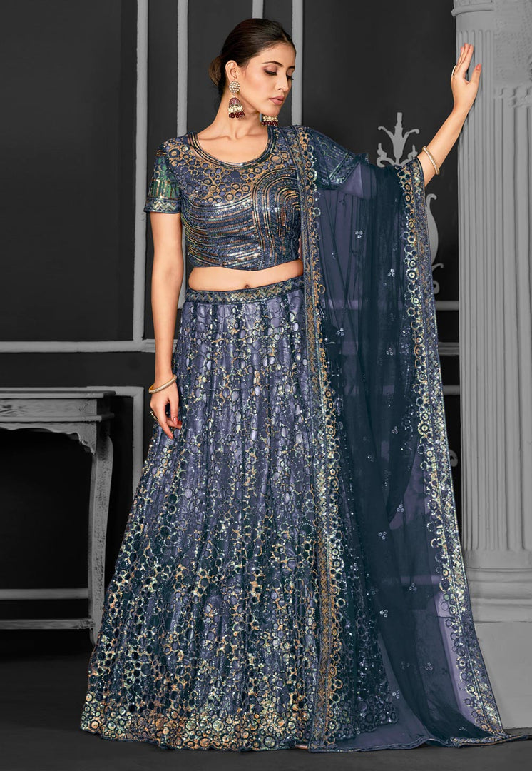 Navy Blue Net Circular Lehenga Choli