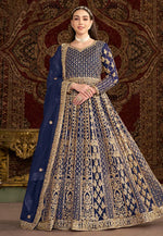 Load image into Gallery viewer, Navy Blue Net Embroidered Anarkali Suit
