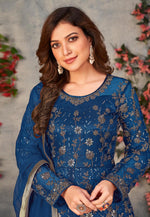Load image into Gallery viewer, Navy Blue Net Embroidered Anarkali Suit
