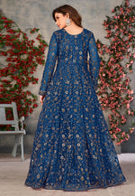Load image into Gallery viewer, Navy Blue Net Embroidered Anarkali Suit
