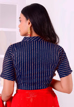 Load image into Gallery viewer, Navy Blue Net Readymade Blouse
