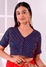 Load image into Gallery viewer, Navy Blue Net Readymade Blouse
