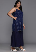 Load image into Gallery viewer, Navy Blue Net Readymade Sharara Suit
