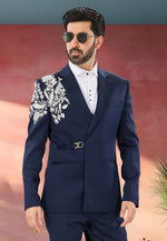 Load image into Gallery viewer, Navy Blue Polyester Tuxedos Suit
