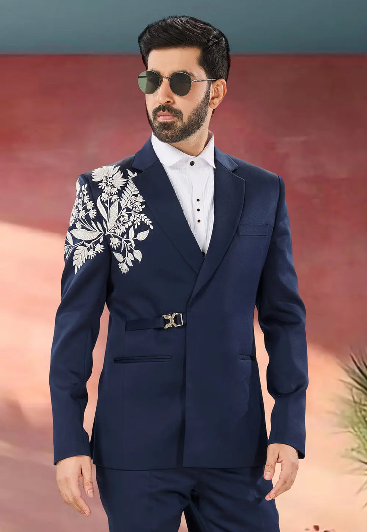 Navy Blue Polyester Tuxedos Suit
