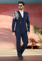 Load image into Gallery viewer, Navy Blue Polyester Tuxedos Suit
