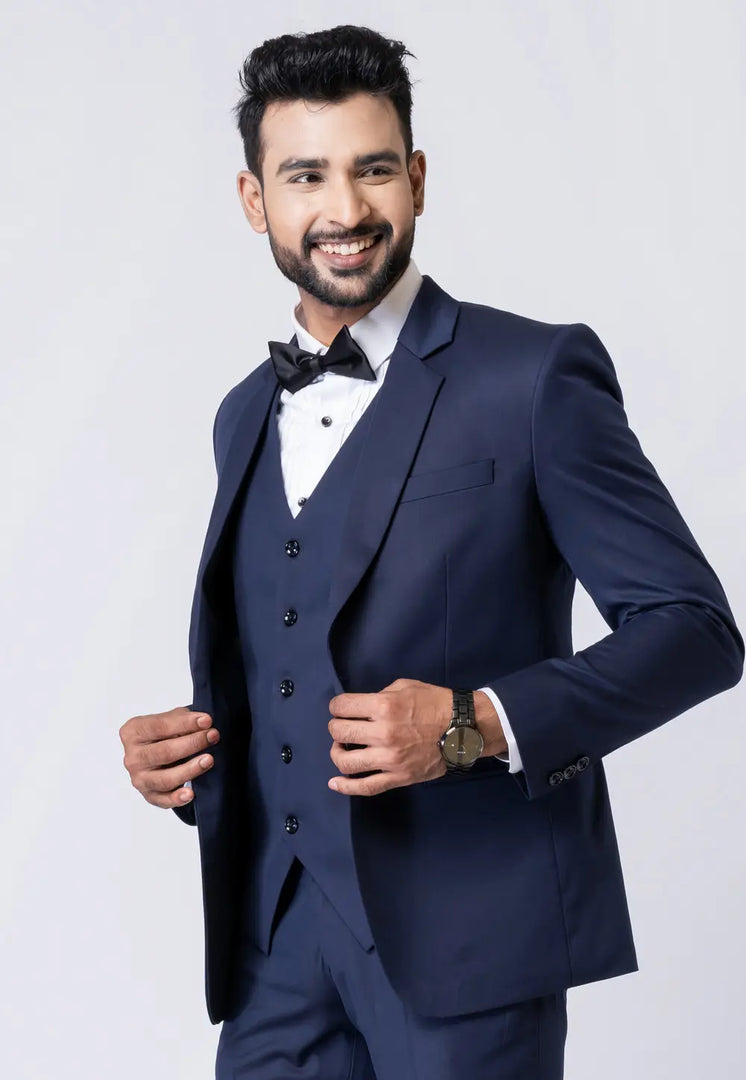 Navy Blue Polyester Tuxedos Suit