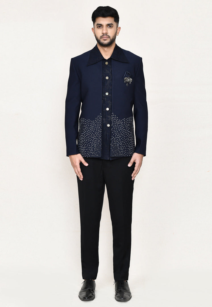 Navy Blue Rayon Designer Suit