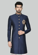 Load image into Gallery viewer, Navy Blue Rayon Indo Western Sherwani
