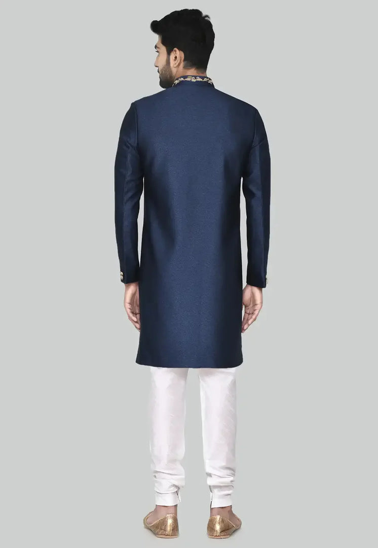 Navy Blue Rayon Indo Western Sherwani