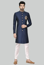 Load image into Gallery viewer, Navy Blue Rayon Indo Western Sherwani
