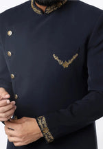 Load image into Gallery viewer, Navy Blue Rayon Indo Western Sherwani
