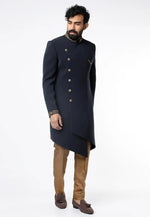 Load image into Gallery viewer, Navy Blue Rayon Indo Western Sherwani
