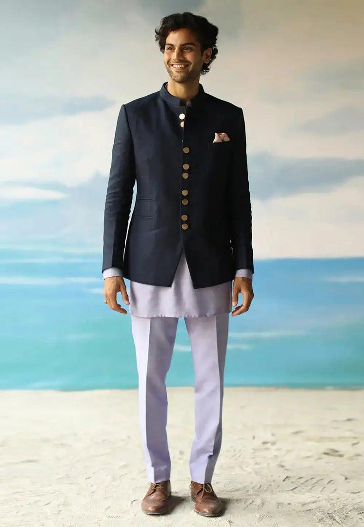 Navy Blue Rayon Jodhpuri Suit