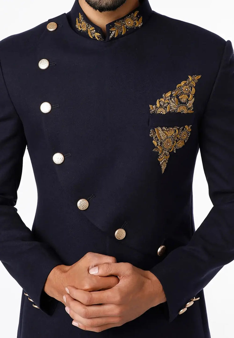 Navy Blue Rayon Jodhpuri Suit