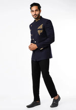 Load image into Gallery viewer, Navy Blue Rayon Jodhpuri Suit
