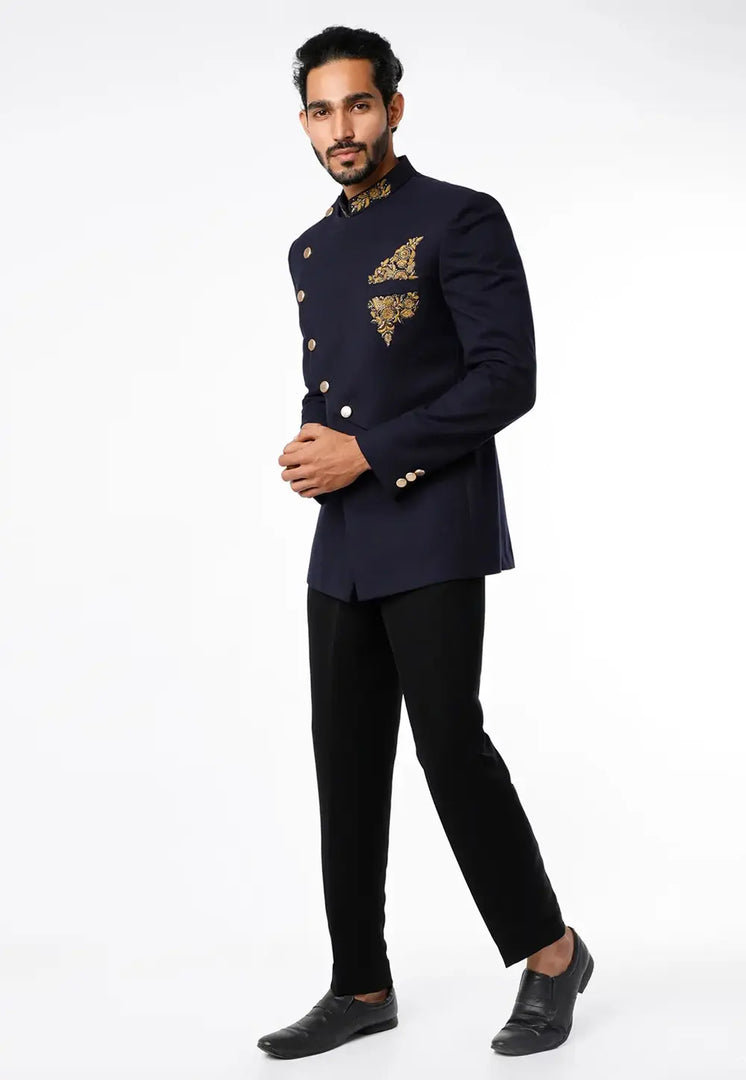 Navy Blue Rayon Jodhpuri Suit