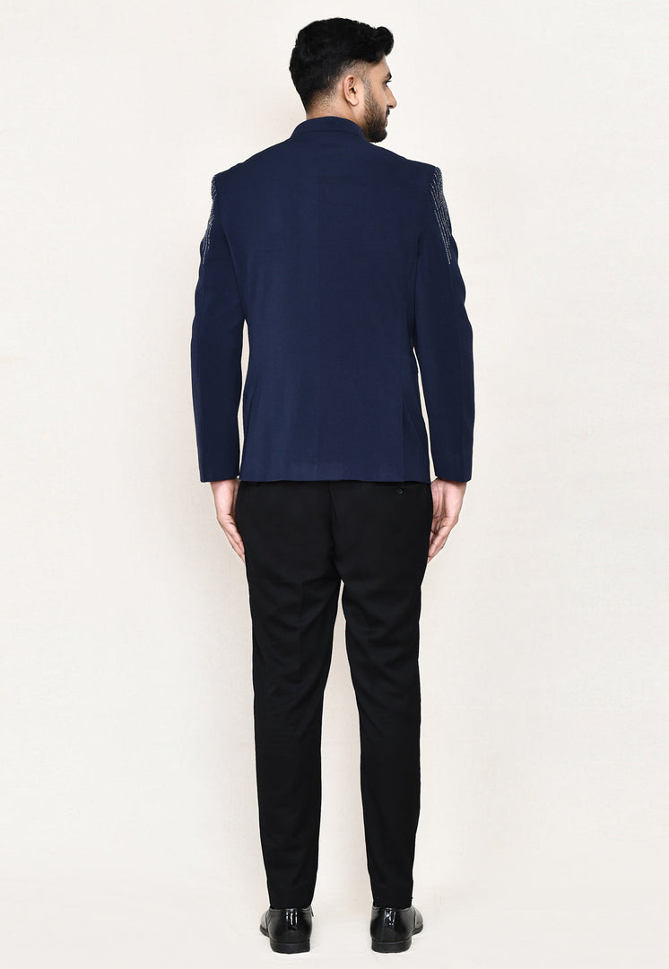 Navy Blue Rayon Jodhpuri Suit