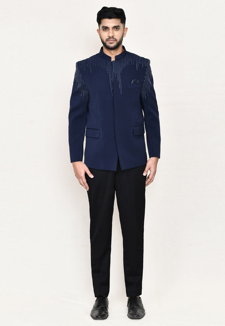 Navy Blue Rayon Jodhpuri Suit