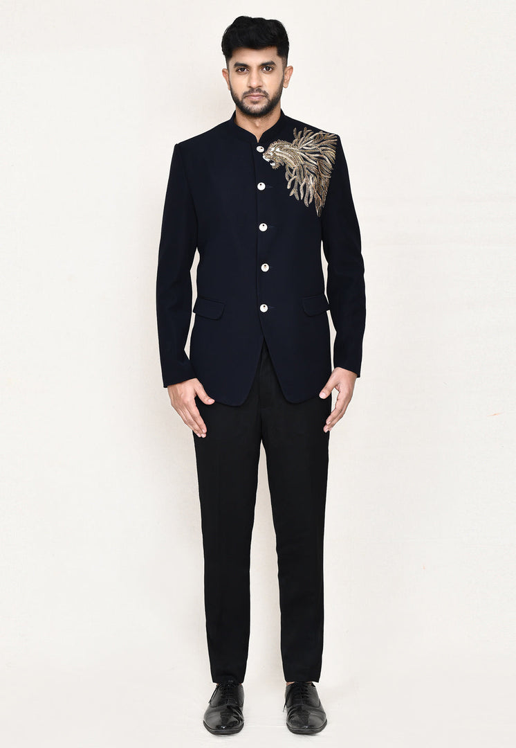 Navy Blue Rayon Jodhpuri Suit