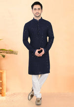 Load image into Gallery viewer, Navy Blue Rayon Kurta Pajama
