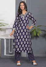 Load image into Gallery viewer, Navy Blue Rayon Kurta Set With Pent
