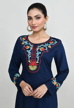 Load image into Gallery viewer, Navy Blue Rayon Long Kurti
