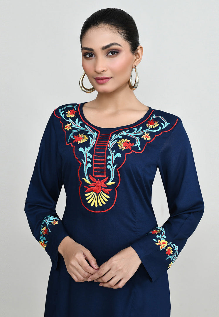 Navy Blue Rayon Long Kurti