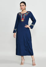 Load image into Gallery viewer, Navy Blue Rayon Long Kurti
