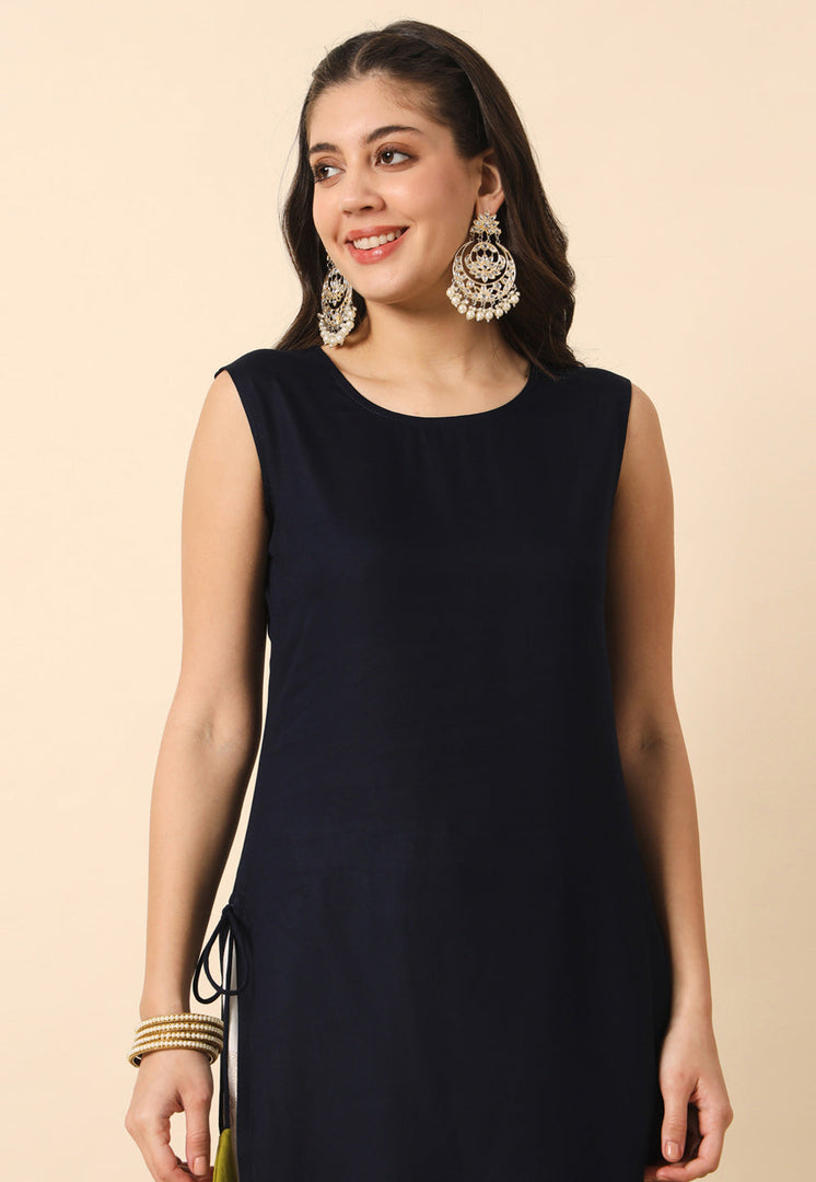 Navy Blue Rayon Long Tunic