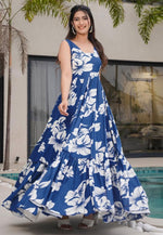 Load image into Gallery viewer, Navy Blue Rayon Printed Gown
