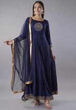 Load image into Gallery viewer, Navy Blue Rayon Readymade Anarkali Suit
