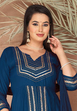 Load image into Gallery viewer, Navy Blue Rayon Readymade Center Slit Anarkali Suit
