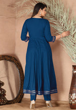 Load image into Gallery viewer, Navy Blue Rayon Readymade Center Slit Anarkali Suit
