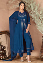 Load image into Gallery viewer, Navy Blue Rayon Readymade Center Slit Anarkali Suit
