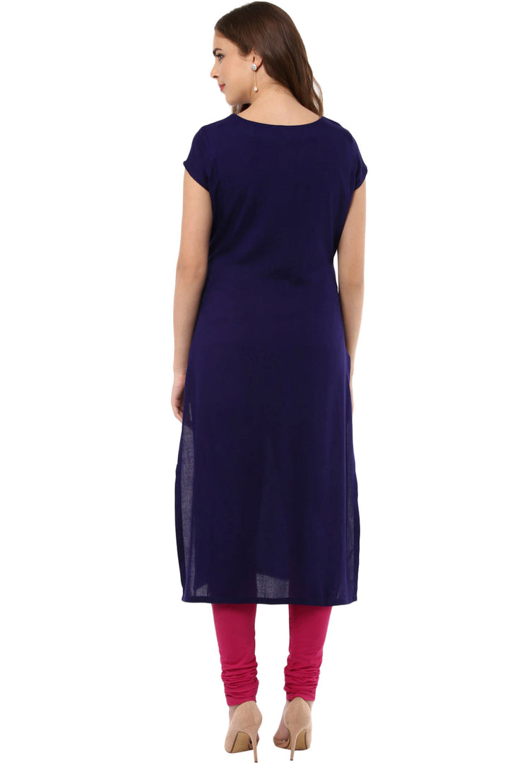 Navy Blue Rayon Readymade Churidar Suit