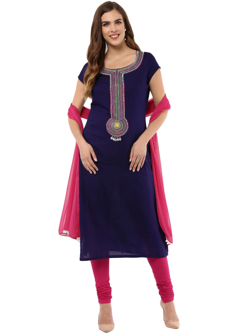 Navy Blue Rayon Readymade Churidar Suit