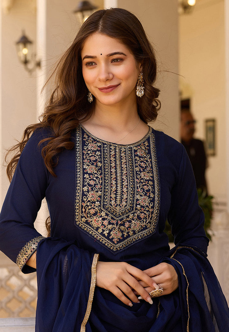 Navy Blue Rayon Readymade Pakistani Suit