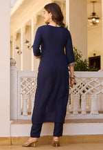 Load image into Gallery viewer, Navy Blue Rayon Readymade Pakistani Suit
