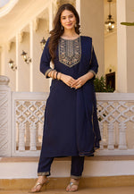 Load image into Gallery viewer, Navy Blue Rayon Readymade Pakistani Suit
