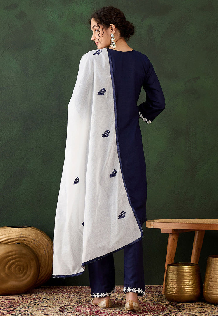 Navy Blue Rayon Readymade Pant Style Suit
