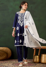 Load image into Gallery viewer, Navy Blue Rayon Readymade Pant Style Suit
