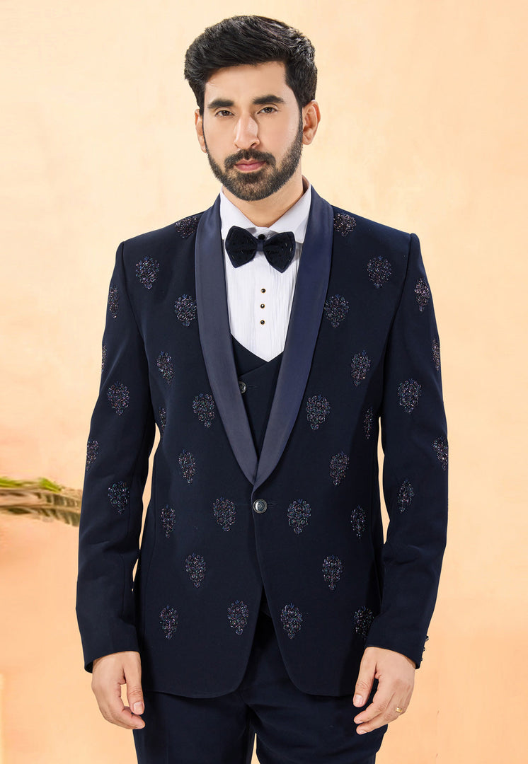 Navy Blue Rayon Tuxedos Suit