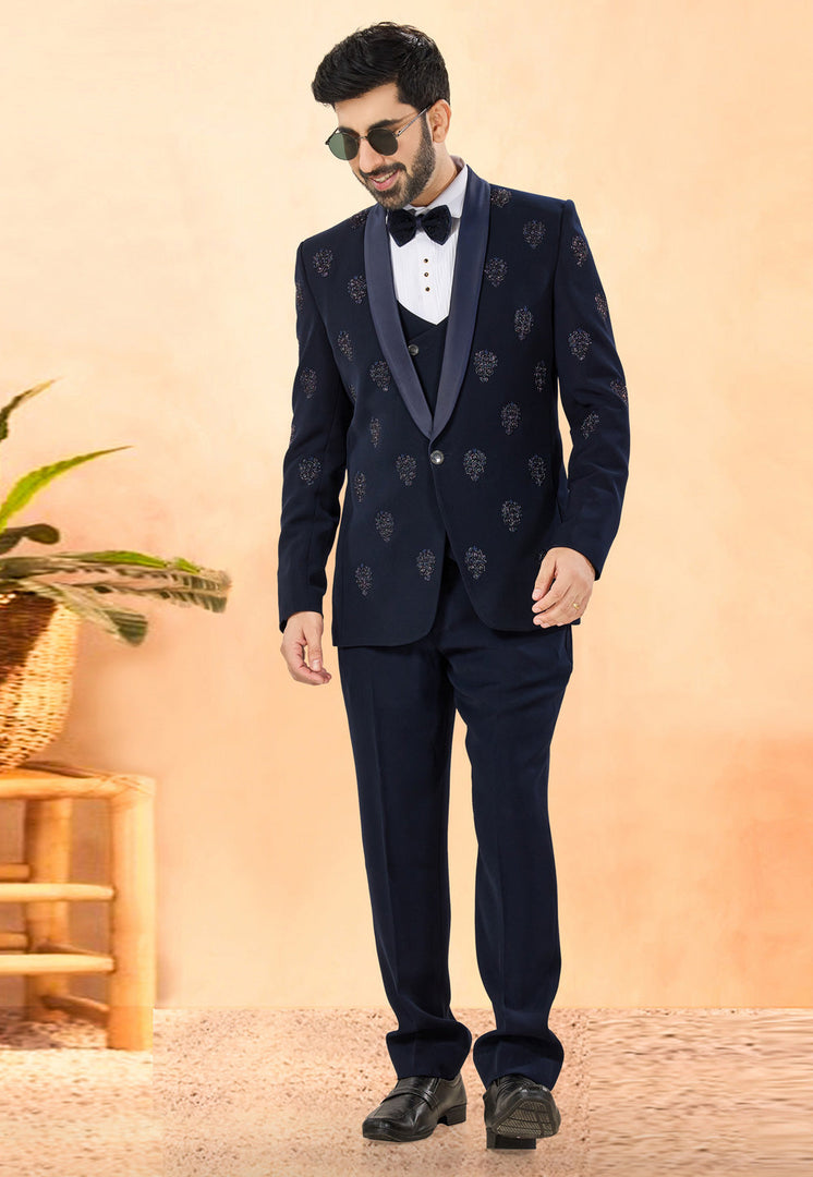 Navy Blue Rayon Tuxedos Suit