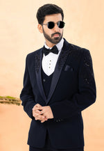 Load image into Gallery viewer, Navy Blue Rayon Tuxedos Suit
