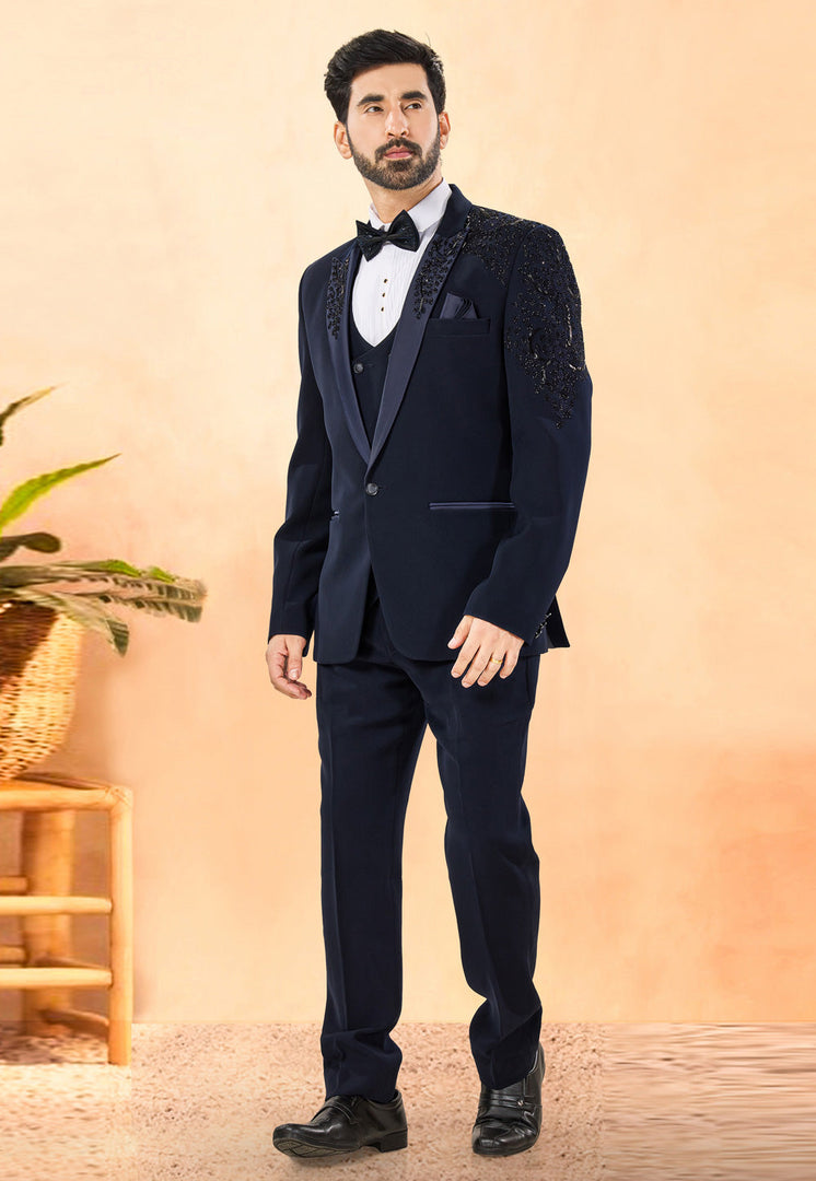 Navy Blue Rayon Tuxedos Suit
