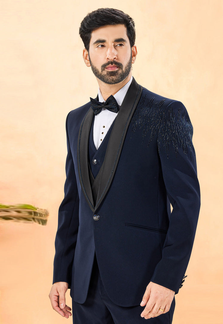 Navy Blue Rayon Tuxedos Suit