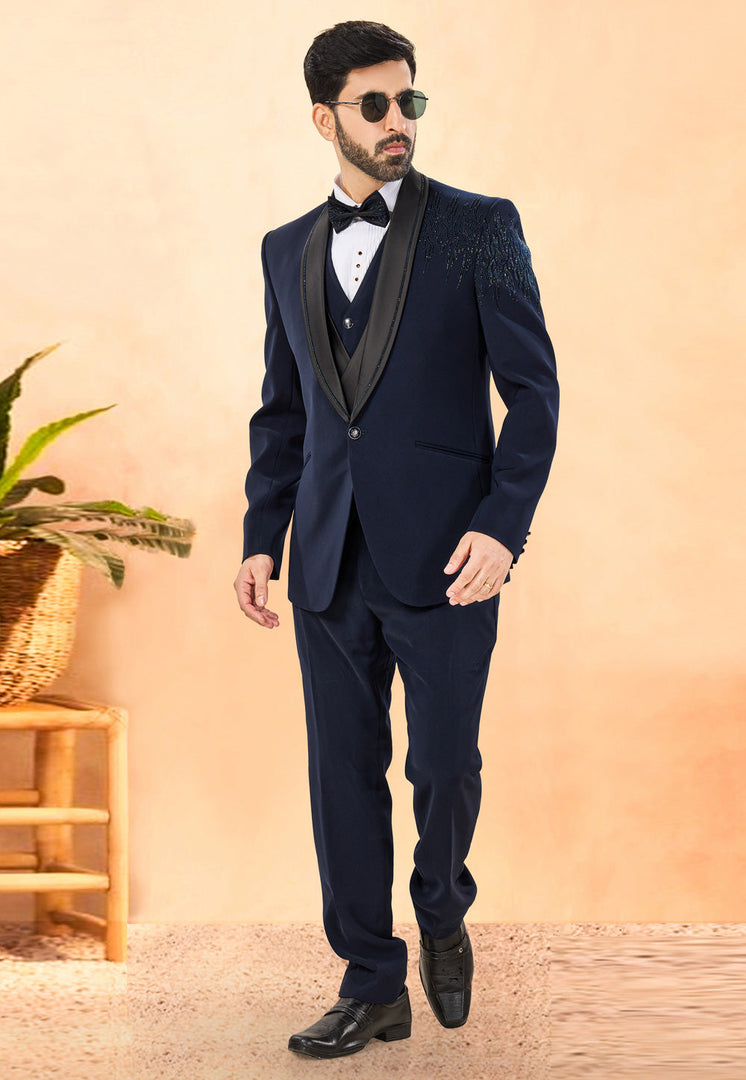 Navy Blue Rayon Tuxedos Suit